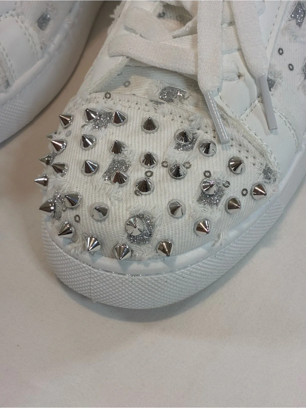 White Women's Studded Low-Top Sneakers - Picture 3 of 9